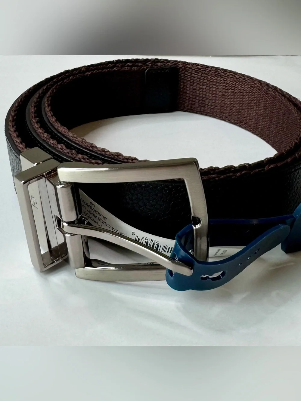 Cole Haan Black and Brown Leather Reversible Belt with Polished Buckle
